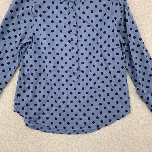 J.CREW Popover Shirt Womens Size 2 Polka Dot Jacquard Blue Sheer Career - Picture 3 of 16